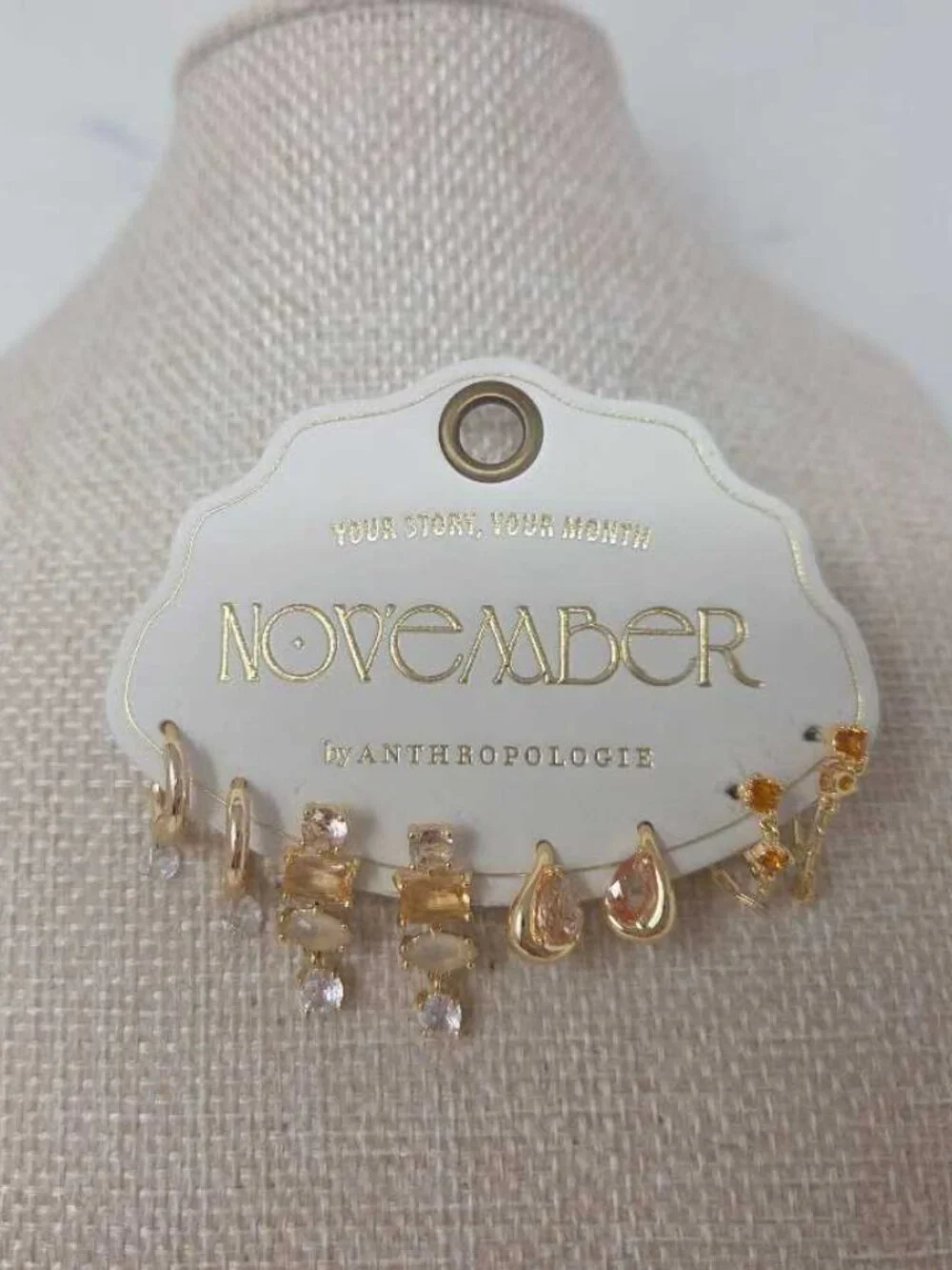 New Anthropologie November set of 4 birth stone earrings (topaz / orange)